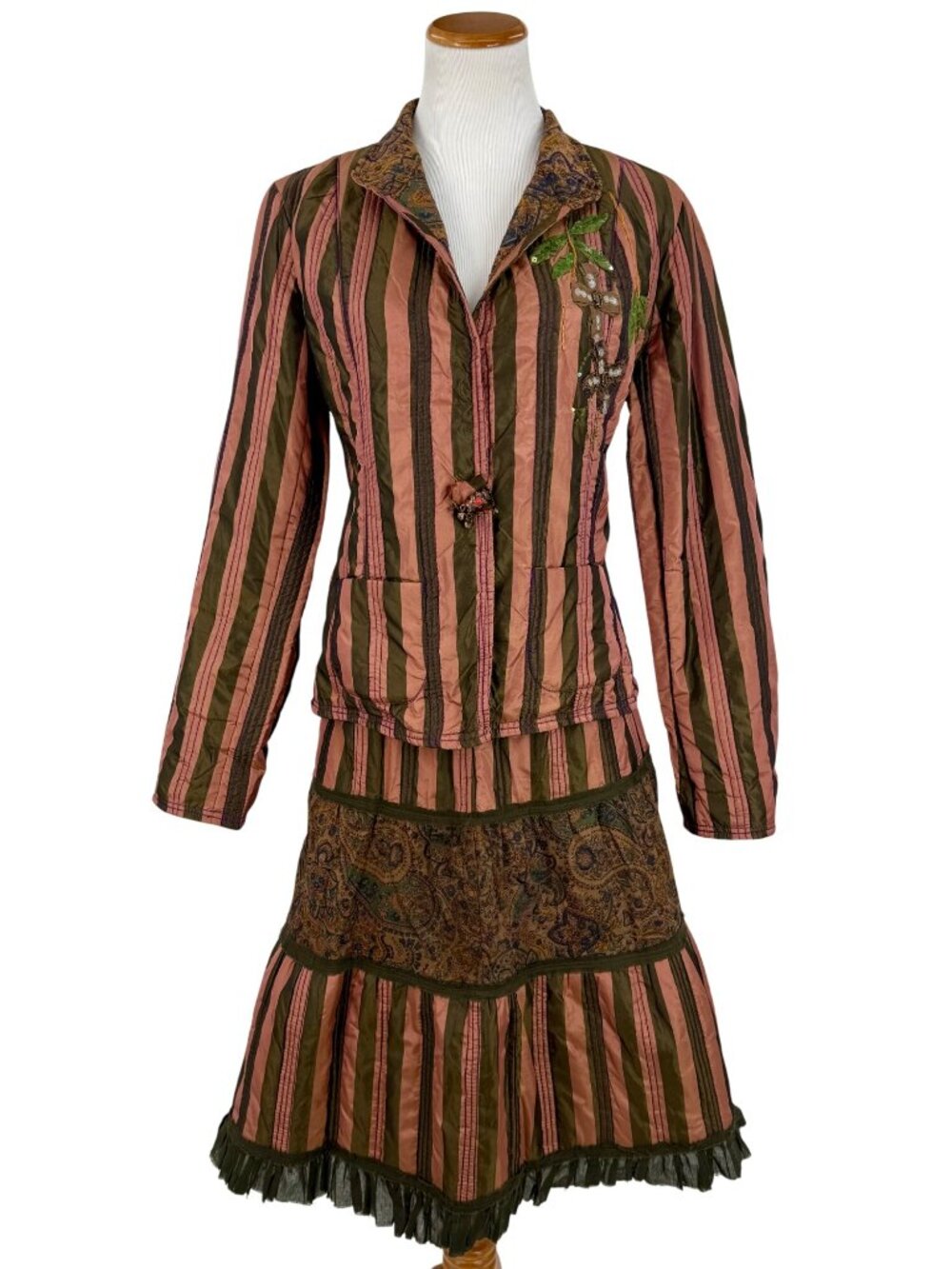 VTG 90s NWT Solstice Blazer & Tiered Skirt Set S Paisley Striped Steampunk Boho - Picture 10 of 16